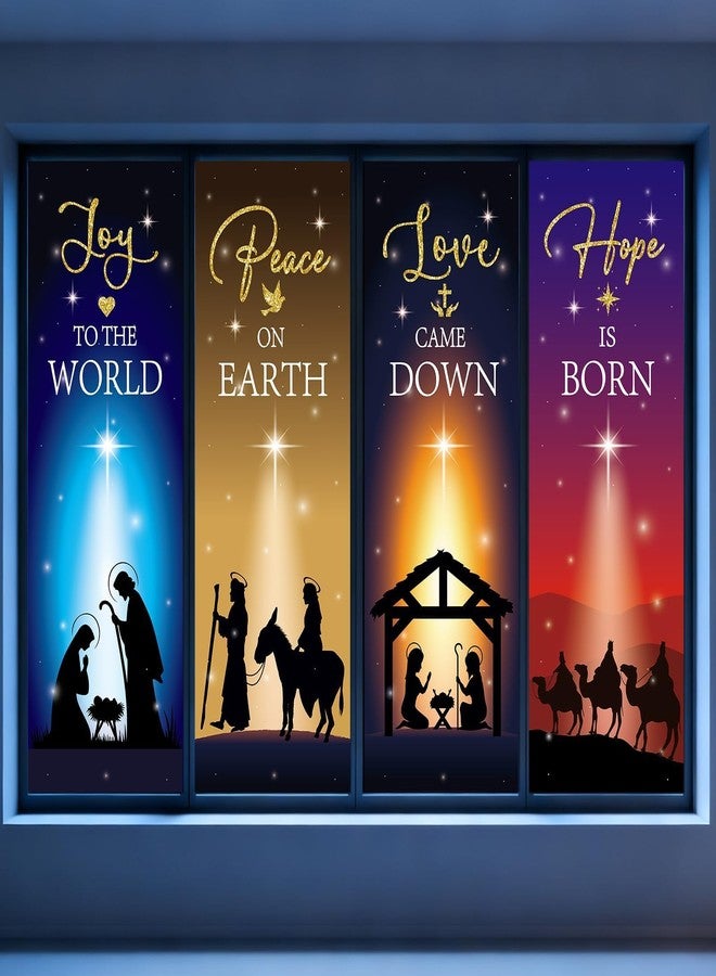 ojustbeok 4Pcs Christmas Nativity Large Window Clings Decorations Religious Jesus Christmas Window Decals Nativity Scene Love Hope Joy Peace Double-Side Stickers for Xmas Holiday Party Home Church School Decor - Image 1